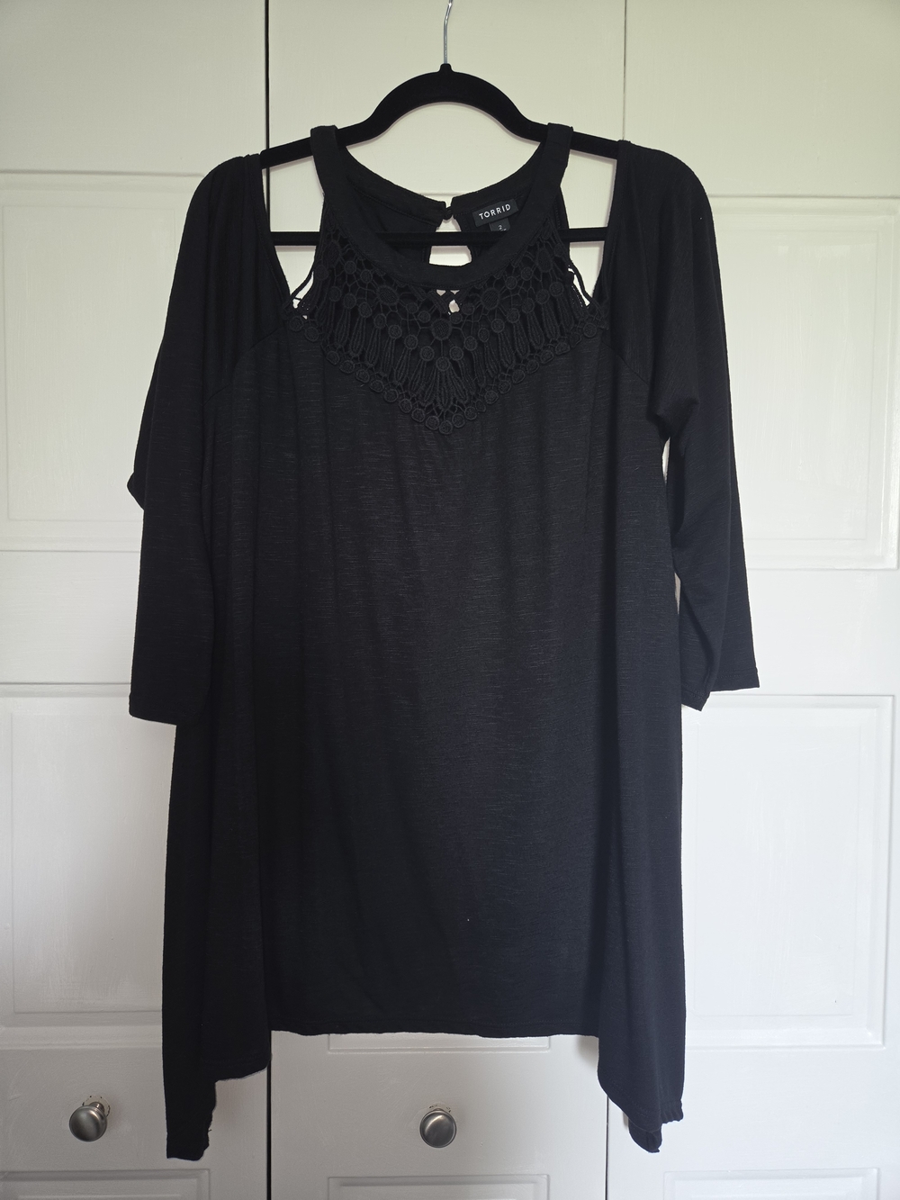 torrid Black Crochet-Yoke Cold Shoulder Tunic Dress